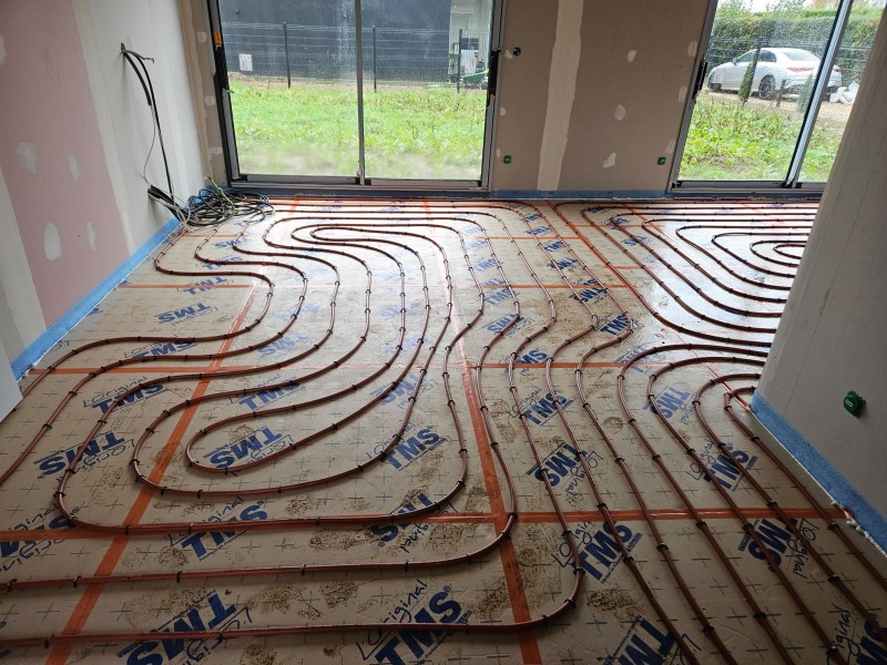 Pose d'un plancher chauffant dans une maison neuve à côté d'Yvetot 76